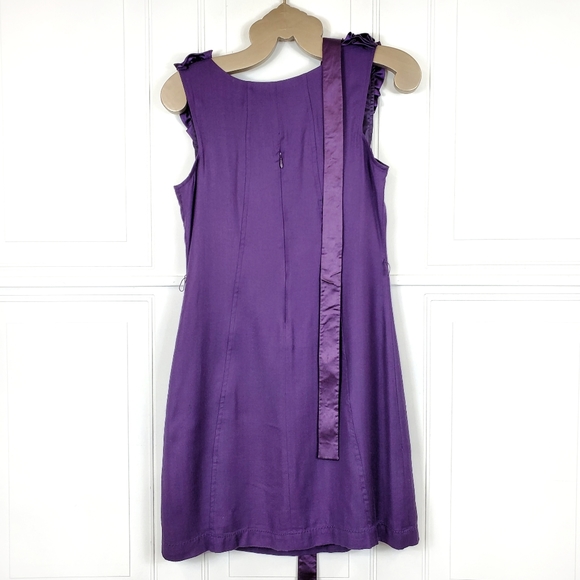 ANTHROPOLOGIE Satin Sleeveless Dress SZ 4 Rosette A Line Purple Small Baraschi - Picture 8 of 12